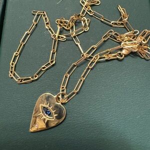 14k Gold Evil Eye 🧿 Necklace with Sapphire on Paperclip Chain. 18”